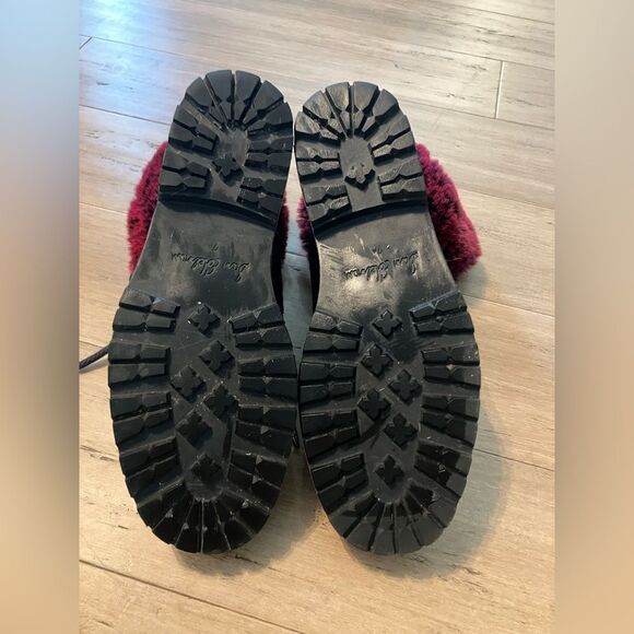 Sam Edelman black leather dark red faux fur topper women’s lace up boots. 7.5 - Picture 6 of 8